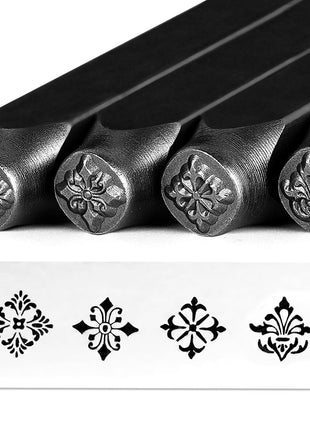The Craft Guy 4pcs Vintage Style Metal Stamping kit 5/16 inch (8mm) Steel Metal Stamp - Handcrafted Iron Stamp for Jewelry, Steel, DIY Crafts, Impress Leather Stamps with Classic Patterns