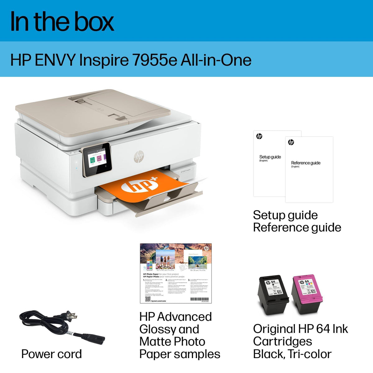 HP ENVY Inspire 7955e Wireless Color Inkjet Printer, Print, scan, copy, Easy setup, Mobile printing, Best-for home, 3 month Instant Ink trial included, White