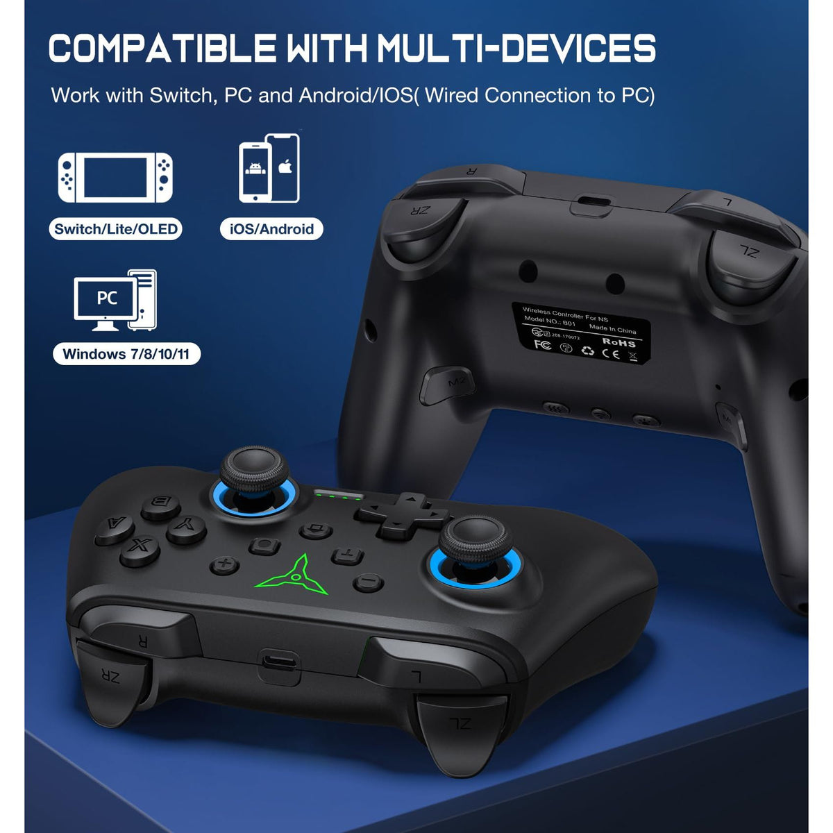 Switch Controller, Wireless Switch Controller Compatible with Switch Controller/Switch Lite/OLED, Wireless Switch Controllers Work with iOS/Android/PC with RGB Light, Programmable, TURBO & Wakeup