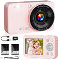 Digital Camera, 4K 64MP, 18X Zoom, Point and Shoot Digital Camera with 64GB TF Card & 2 Batteries, Portable Rechargeable Small Camera for Kids Teens Adult, Pink