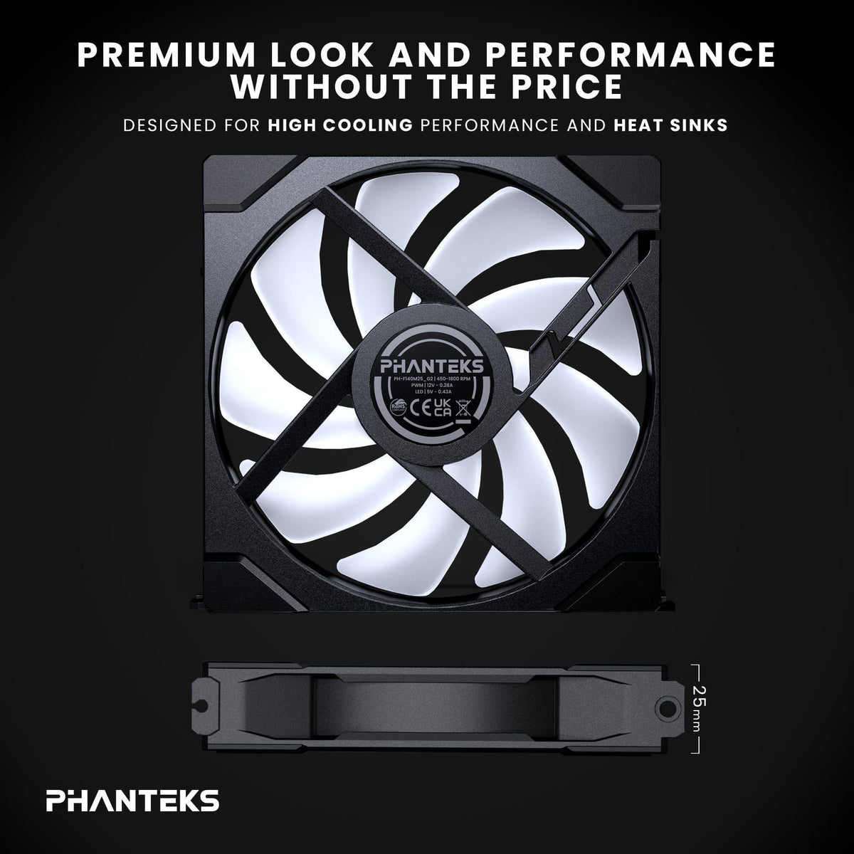 Phanteks M25-140 Gen2 Triple Pack, 3X 140mm ARGB High Performance Cooling Fans, Daisy-Chain Unified Fan Frame, Infinity Mirror hub, Single Cable Connection, Black