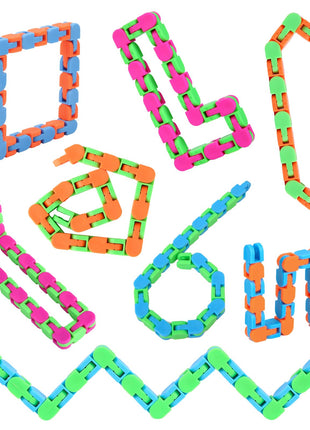 8Pcs 24Links Fidgets Wacky Tracks Fidget Toys for Kids Valentines Day Gifts Classroom Gifts School Easter Stocking Stuffers Plastic Sensory Autism Snap Fidget Click Snake Toys for Adults Travel 11inch