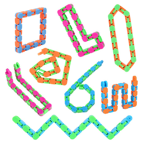 8Pcs 24Links Fidgets Wacky Tracks Fidget Toys for Kids Valentines Day Gifts Classroom Gifts School Easter Stocking Stuffers Plastic Sensory Autism Snap Fidget Click Snake Toys for Adults Travel 11inch