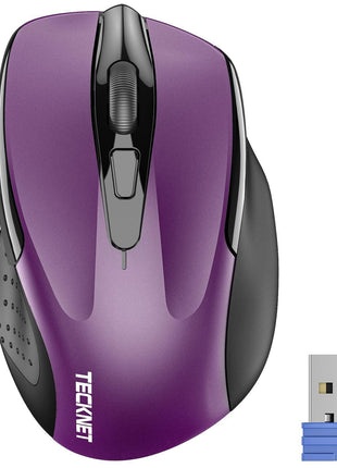 TECKNET Wireless Mouse, 2.4G Ergonomic Computer Mouse, 2600 DPI, Purple | Ergonomic Design with Side Grips, Adjustable DPI, 2-Year Battery, Compact Size, USB-A Plug & Play, Wide OS Compatibility