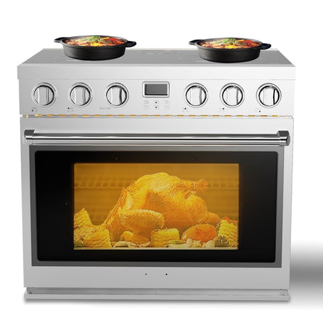 36" Stainless Steel Electric Range - 6 Cu.Ft Convection Oven with 5-Element Glass Cooktop, 6 Cooking Functions, Silver