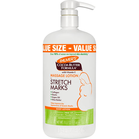 Palmer's Stretch Marks Body Lotion for Pregnancy & Weight Changes (33.8 Oz) | Pregnancy Skin Care, Helps Soften, Plumps Skin, Belly Cream with Collagen, Elastin, Argan OIl and Shea Butter, 48hr Moisture