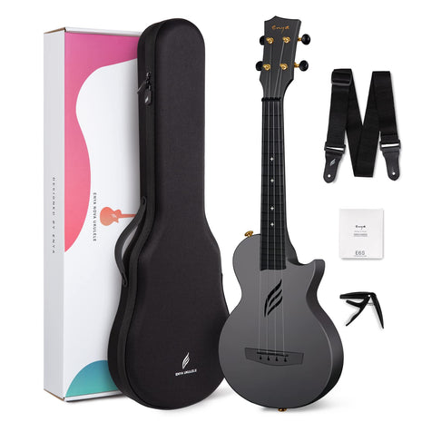 Enya Nova U Concert Ukulele 23" Carbon Fiber – Waterproof Travel Ukulele for Beginners & Adult, Lightweight Durable Body with Beginner Kit (Case, Strap, Capo, Strings)