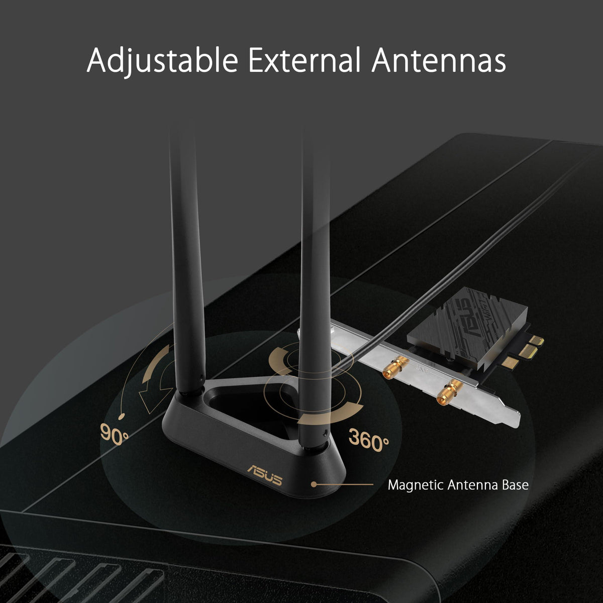 ASUS PCE-BE92BT WiFi 7 PCI-E Adapter with 2 External Antennas. Supporting 6GHz Band, 320MHz, Bluetooth 5.4, WPA3 Network Security, OFDMA and MU-MIMO, only Compatible with Intel motherboards