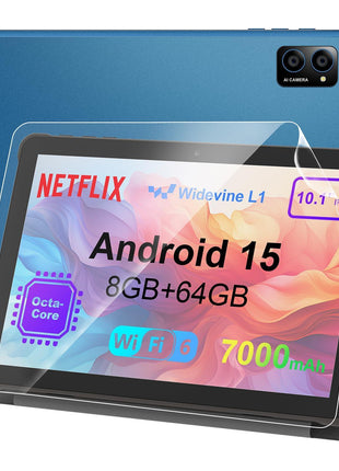 10 inch Android 15 Tablet: Octa-Core, 8GB RAM 64GB, 7000mAh, with Stand Case, IPS HD Display, Wi-Fi 6, OTG, Metal Body – Fast & Portable Tablet for Work & Entertainment, 2-Year Protection