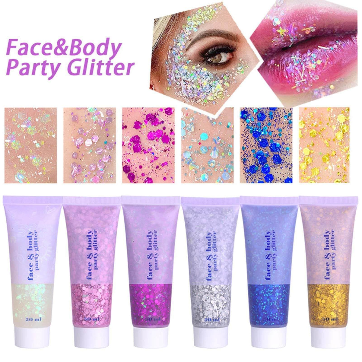 MEICOLY Clear White Body Glitter,Singer Concerts Music Festival Rave Accessories,Mermaid Face Glitter Gel,Sequins Glitter Face Paint,Chunky Hair Sparkling Halloween Glitter Gel for Women,50ml