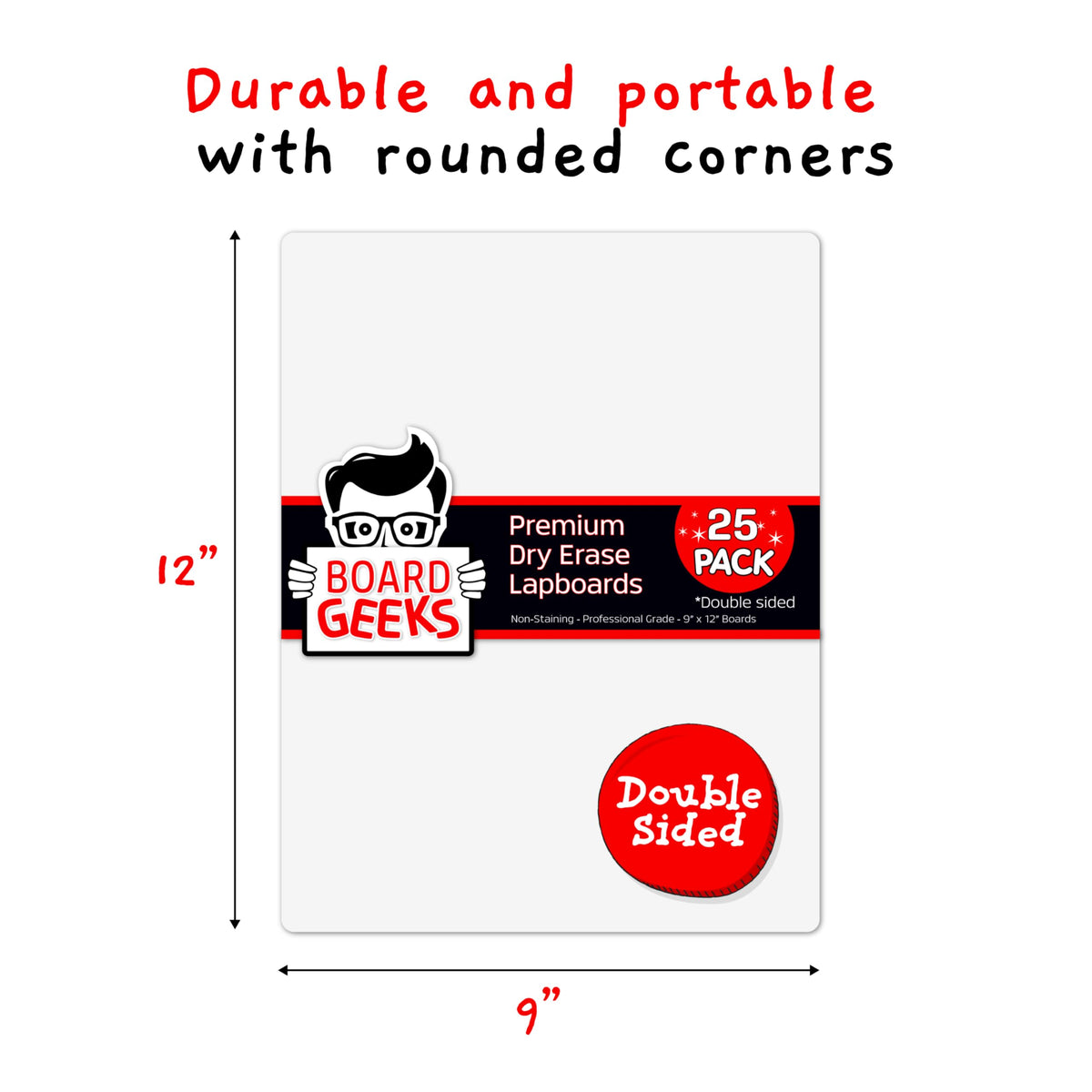 Board Geeks 25 Pack Small White Boards for Students - Double Sided Dry Erase Boards 9 x 12 in - Mini Whiteboard Set for Classroom or Home Use - Portable White Board Bulk for Kids and Teachers