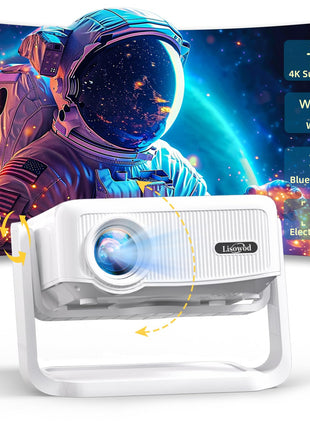 Projector with WiFi and Bluetooth,Mini-Projector: [550 ANSI & 360°Adjustable-Stand & Electric Focus & Auto Keystone], Lisowod L02 2025 Upgrade Portable 1080P Outdoor Movie Projector for Phone/TV Stick