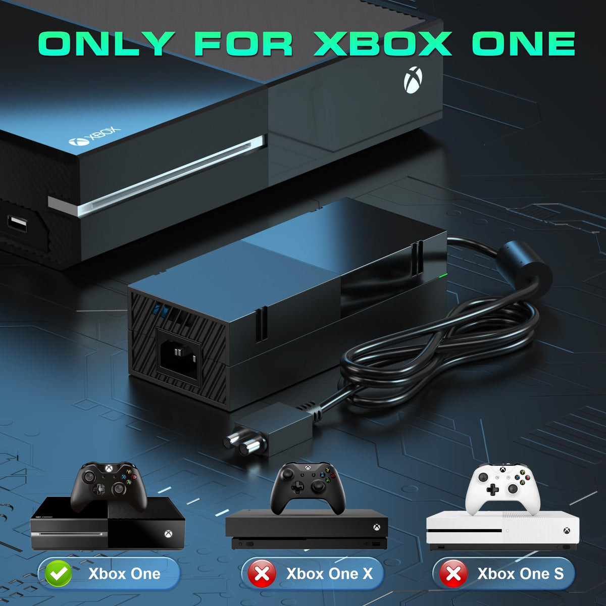 Ponkor Power Supply for Xbox One, AC Cord Replacement Power Brick Adapter 100-240V Compatible with Xbox One