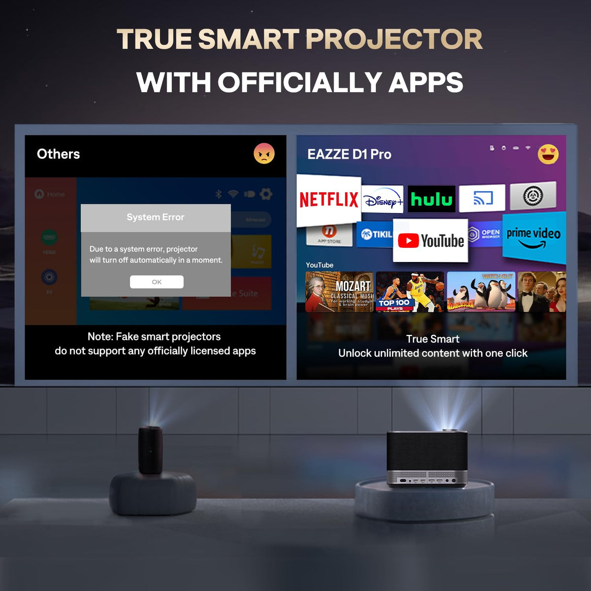 3-in-1 Projector 4K Supported, AURZEN BOOM 3 Smart Projector with WiFi and Bluetooth, 3D DoIby Audio & 36W Speakers, Auto Focus & Keystone, Netflix Official 500 ANSI Home Outdoor proyector, Black