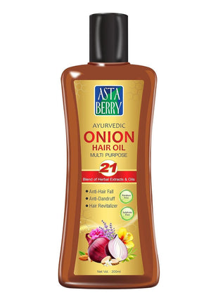 ASTABERRY Onion Hair Oil For Hair Growth 200ml -Anti Revitalizer & Anti Hairfall | Goodness of 21 Herbal Extract & Essentials Oils | Energizes hair roots | Anti-dandruff properties