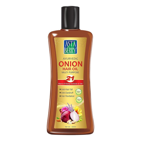 ASTABERRY Onion Hair Oil For Hair Growth 200ml -Anti Revitalizer & Anti Hairfall | Goodness of 21 Herbal Extract & Essentials Oils | Energizes hair roots | Anti-dandruff properties