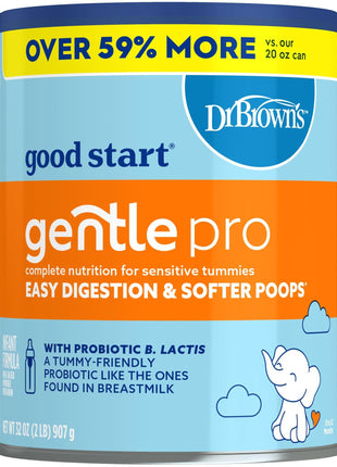 Good Start | Dr. Brown's Gentle Pro, Baby Formula Powder for Sensitive Tummies, Easy Digestion & Softer Poops, Formula with Probiotics, DHA, Allergen Lactose, Milk, Soy,Tree Nuts,Non-GMO,32 OZ, 1 Pack