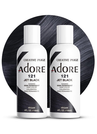 Adore Semi Permanent Hair Color - Vegan and Cruelty-Free Black Hair Dye - 4 Fl Oz - 121 Jet Black (Pack of 2)