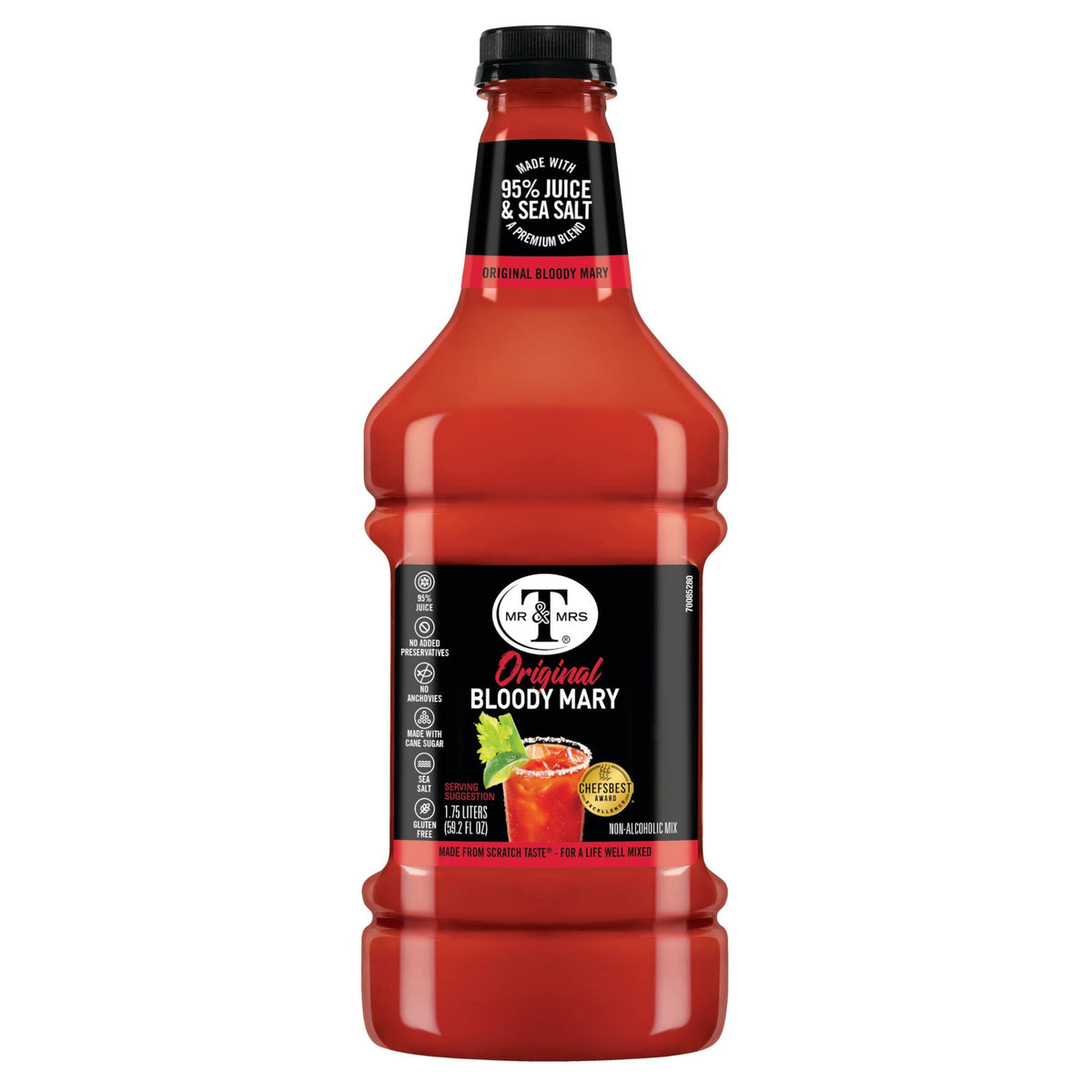 Mr & Mrs T Original Bloody Mary Mix, 1.75 L bottle (Pack of 6), Tomato Juice Blend Cocktail Mixer, Premium Ingredients, Perfect for Bloody Mary and Mocktail Drinks