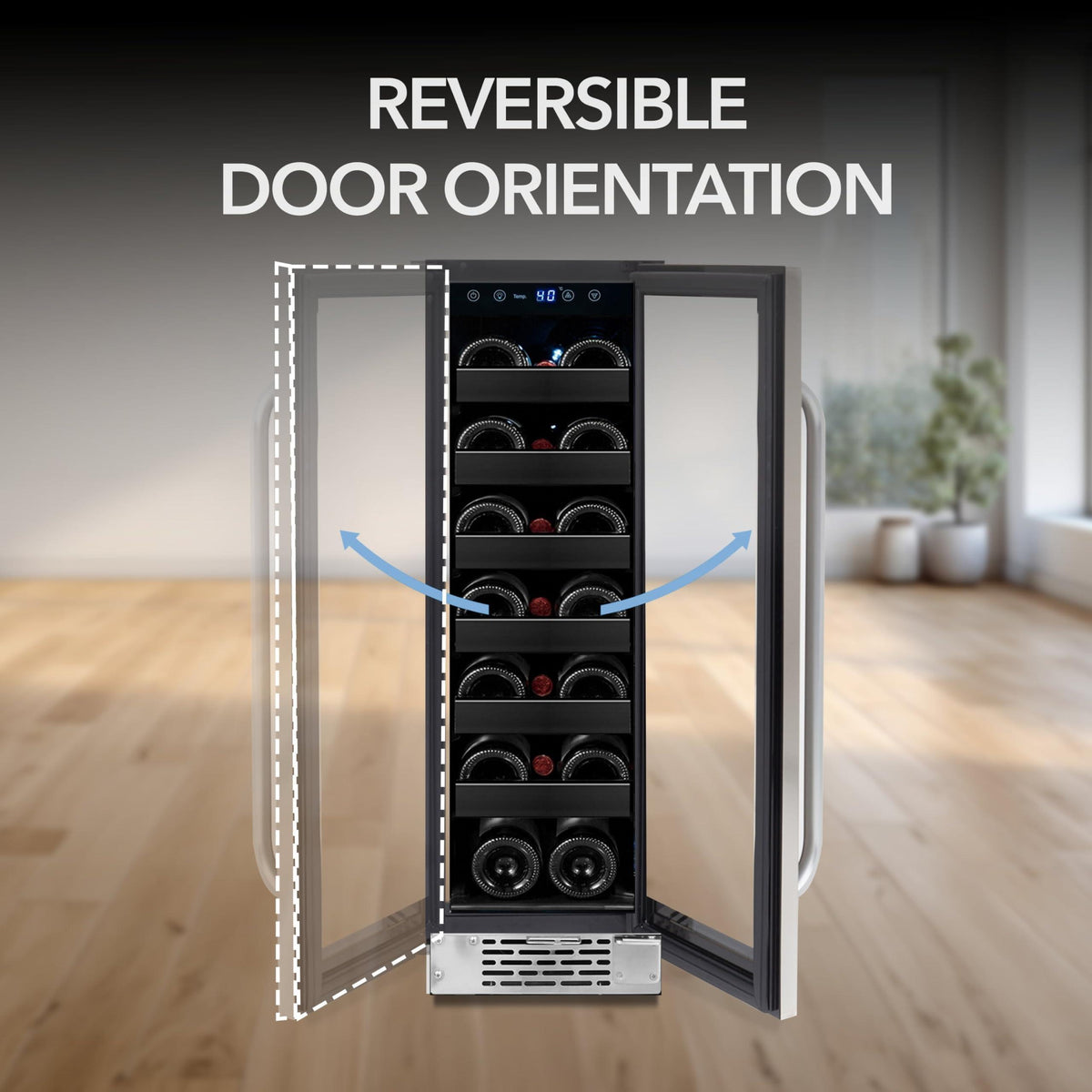 Whynter BWR-208SB 12 inch Built-in 20 Bottle Undercounter Stainless Steel Wine Refrigerator with Reversible Door, Digital Control and Lock