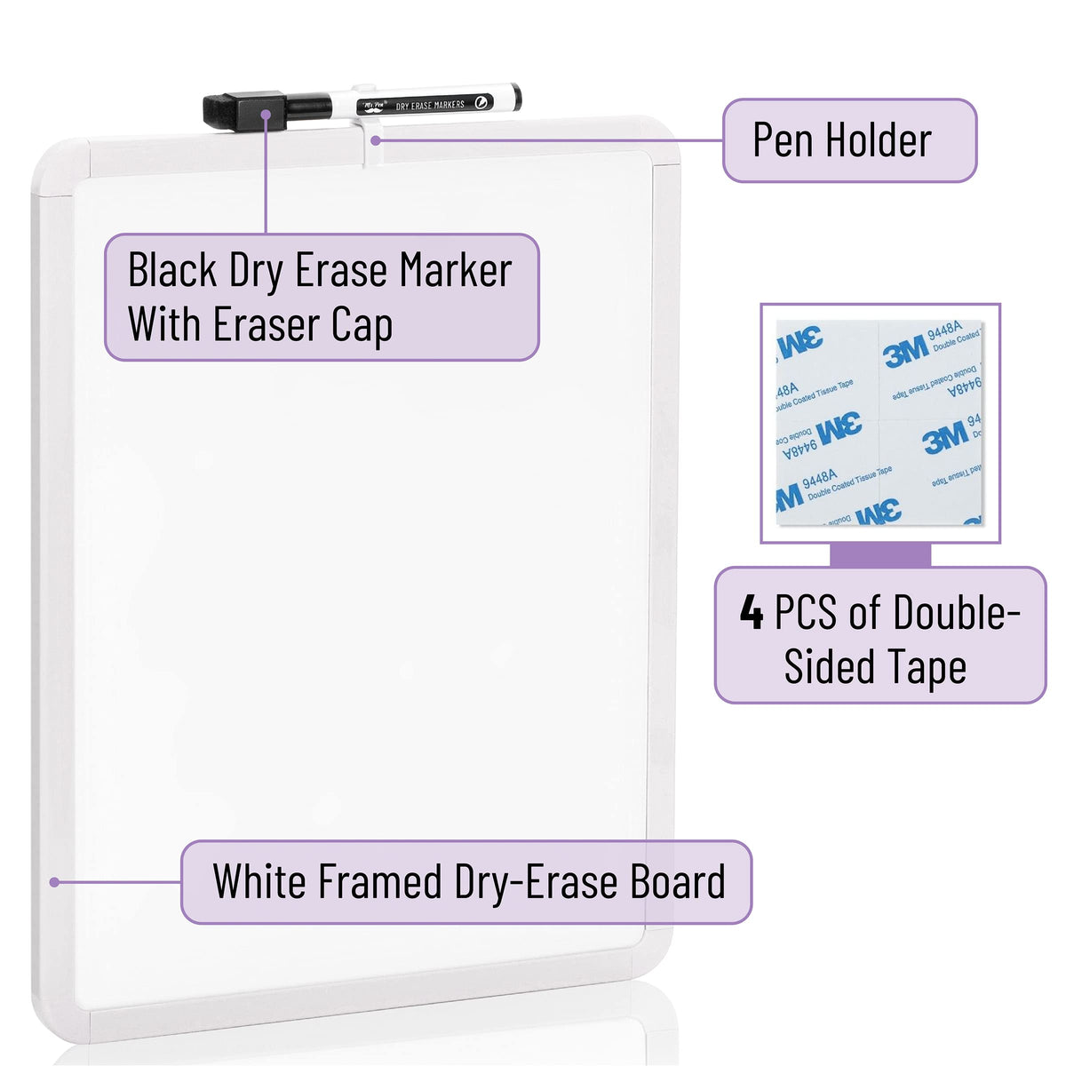 Mr. Pen- Dry Erase Board, 14” x 11” with a Black Dry Erase Marker, Small Mini White Board for Students