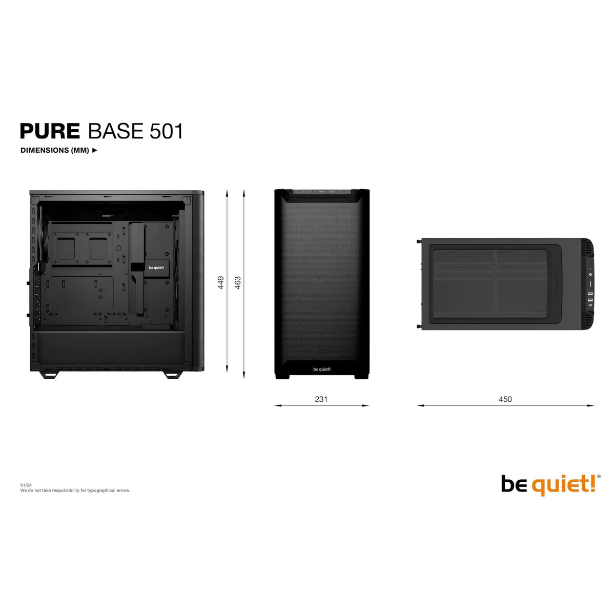 be quiet! Pure Base 501 Black PC case | 2 Preinstalled Quiet Fans | Mid Case | USB 3.2 Gen | Airflow | BGW74