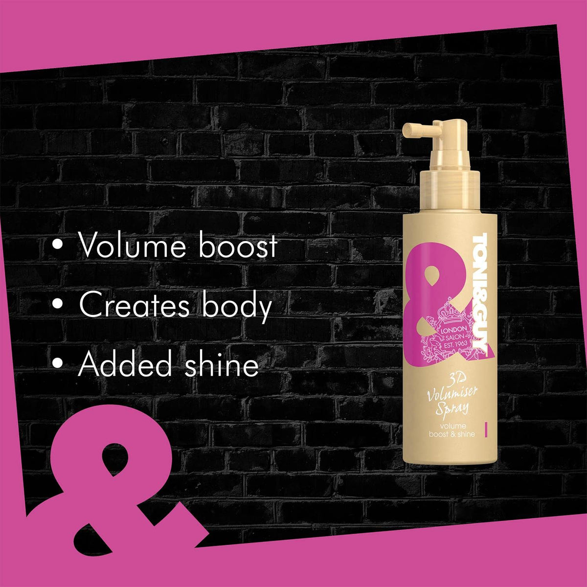 Toni&Guy 3D Volumiser Hair Spray for Hair Styling, Creates Body & Fullness, Volumizing Hair Setting Spray Treatment for Salon-like Finish, Volume Boost with Smooth & Shiny Looking Hair, 150ml