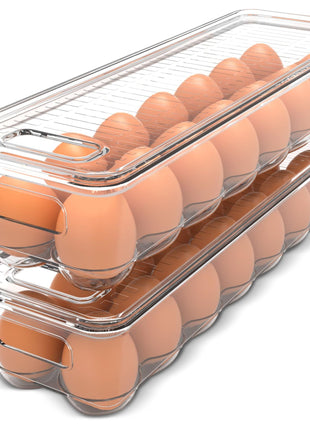 Utopia Home Egg Holder for Fridge, Stackable Egg Container, 2 Pack, Clear | With Lid and Handle, For Refrigerator Organization, Egg Holder For Kitchen or Pantry Organizers and Storage