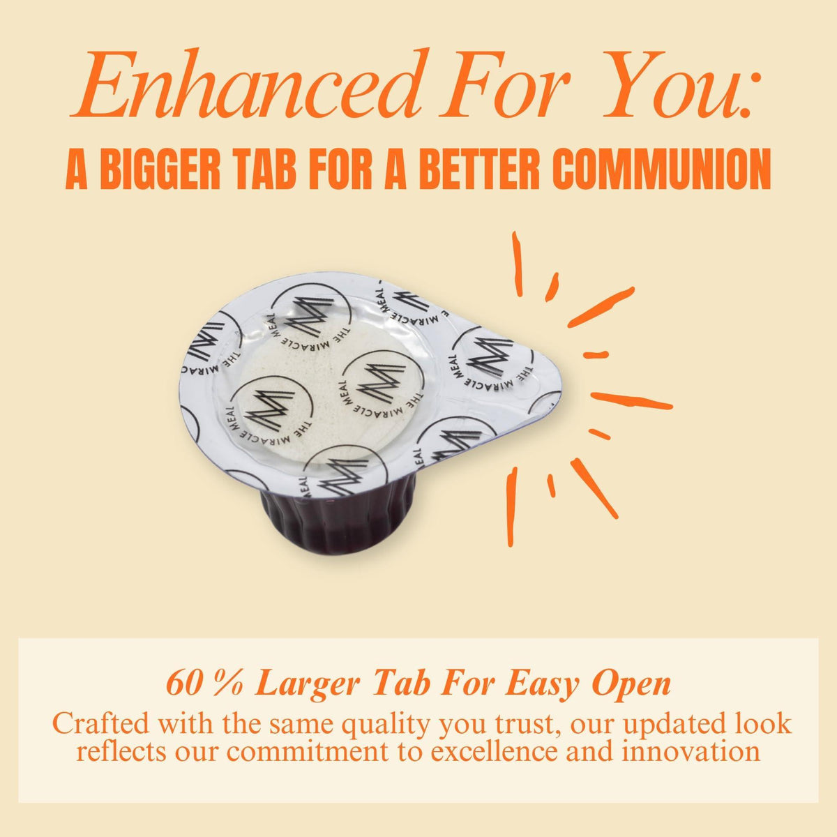 Pre-Filled Communion Cups with Larger Tab and Wafer Set - Box of 100 - Made with Concord Grape Juice & Wafer - Made in the USA