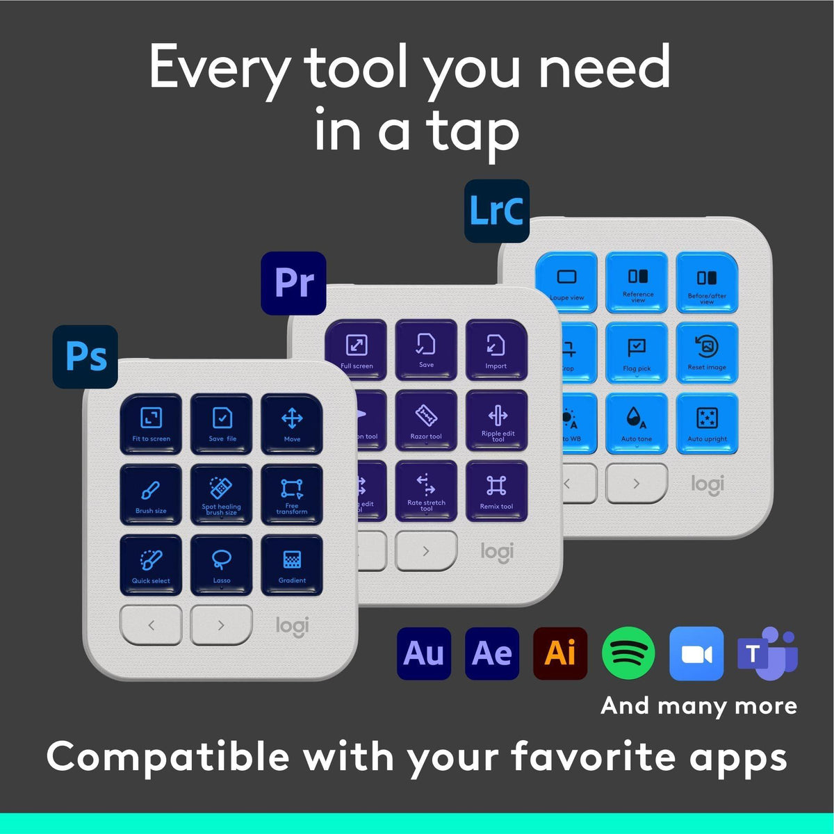 Logitech MX Creative Console, 9 Customizable LCD Keys, Stream Deck Accessories, Control Dial for Graphic Design, Adobe, Zoom, Spotify - Pale Grey, 3-Month Adobe Creative Cloud Membership