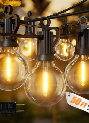 Brightown Outdoor String Lights, 50FT 25 G40 Bulbs Shatterproof Patio Lights, IP65 Waterproof Dimmable Hanging Connectable Globe LED Outdoor Lights for Backyard, Bistro, Porch, Deck, Balcony
