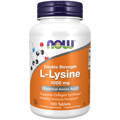 NOW Foods Supplements, (L Lysine Hydrochloride) 1,000 mg, Double Strength, Amino Acid, 100 Tablets