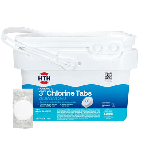 HTH 42052W Pool Care 3 inch Chlorine Tabs Advanced, Individually Wrapped Tablets - Swimming Pool Sanitizer with Clarifier & Algaecide, Destroys Bacteria & Algae, Delivers Clear Water All Season, 5 lbs
