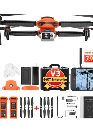 Autel Robotics EVO II Dual 640T Enterprise V3 w/Strobe/Spotlight/Loudspeak | 640*512 30Hz T~hermal&8" RYYB CMOS Sensor,10 Color Schemes, 4X lossless Zoom, 42 Min,15KM, Support Remote ID