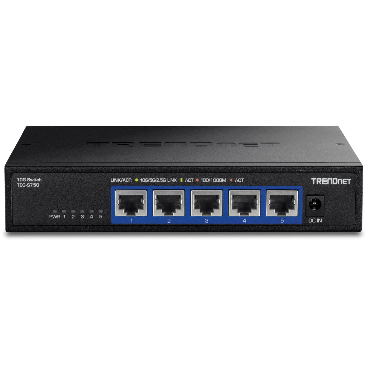 TRENDnet 5-Port 10G Switch, TEG-S750, 5 x 10G RJ-45 Ports, 100Gbps Switching Capacity, Supports 2.5G and 5G-Base-T Connections, Ethernet Splitter, NDAA & TAA Compliant, Lifetime Protection, Black