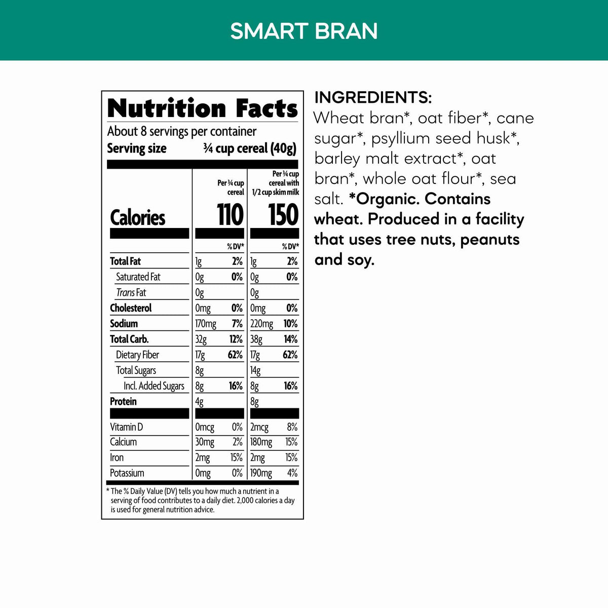 Nature's Path Organic Smart Bran Cereal, 10.6 oz (Pack of 1), Non-GMO