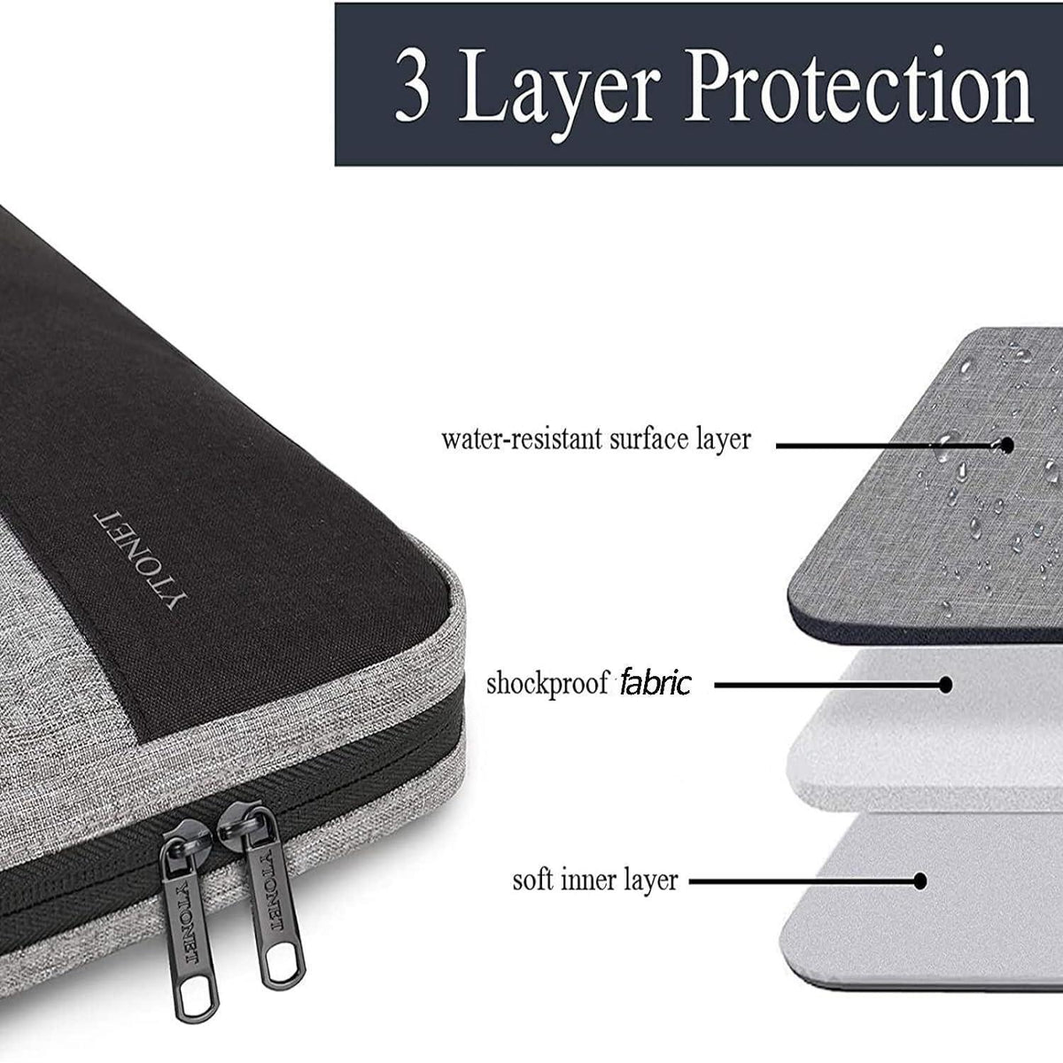 Ytonet Laptop Case, 15.6 inch TSA Laptop Sleeve Computer Bag Water Resistant Computer Case Carrying Cover Compatible for Lenovo, HP, Dell, Asus Notebook, Gifts for Men Women, Grey