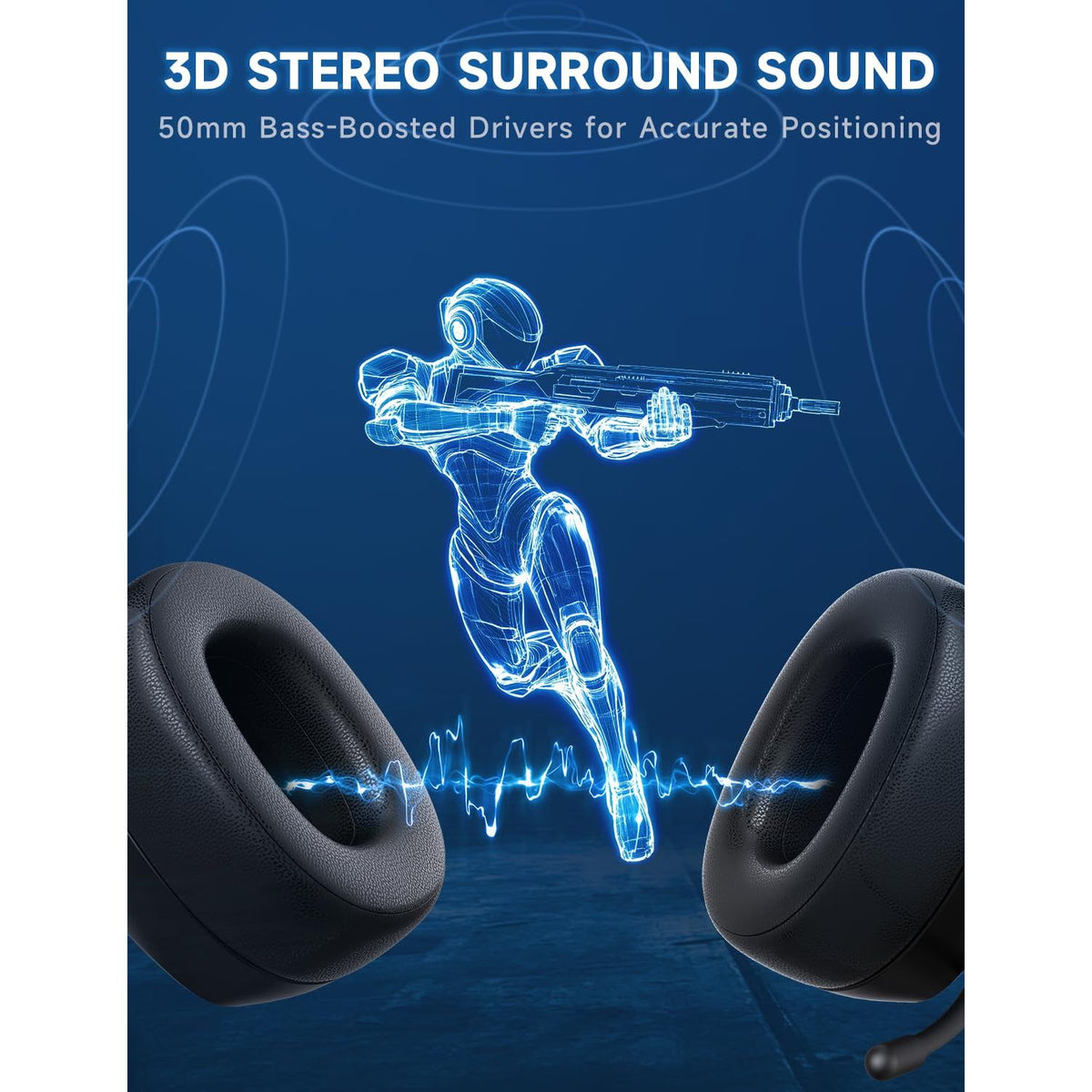 Gvyugke 2.4GHz Wireless Gaming Headsets for PS5, PS4, PC, Switch - Bluetooth 5.3 Gaming Headphones with Noise Canceling Mic, 7.1 Surround Sound, 70H Battery, Blue Lighting - Black