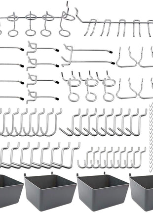 FRIMOONY Pegboard Hooks Assortment with Pegboard Bins, Peg Locks, for Organizing Various Tools, 80 Piece