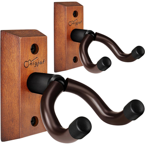 SNIGJAT Guitar Wall Mount 2 Pack, Hardwood Guitar Hanger Wall Hook Holder Stand with Screws, Guitar Wall Mount Hanger for Acoustic Guitar, Electric Guitar, Banjo, Bass, Mandolin