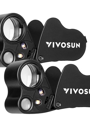 VIVOSUN 2-Pack 30X 60X Illuminated Jewelers Loupe Foldable Magnifier with LED Light for Jewelry Gems Watches Coins Stamps Antiques Black