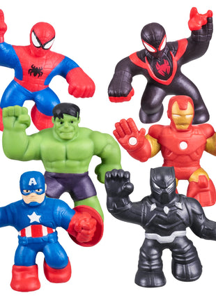Heroes of Goo Jit Zu Marvel Mega Mini 6 Pack - Superhero Toys, Squishy, Stretchy, Gooey Mini Heroes - Ironman, Spider-Man, Captain America, Miles Morales, Hulk and Black Panther
