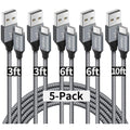 etguuds USB A to USB C Cable 5-Pack (3/3/6/6/10 ft), Fast Charging Type C Charger Cord for iPhone 16 15 Pro/Pro Max/Plus, for Samsung Galaxy S24 S23 S22 S21 S20 S10 A55 A54 Flip, Pixel, Moto G, Gray