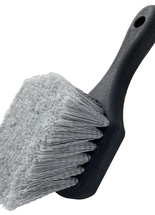 Wheel & Tire Brush for Car Rim, Soft Bristle Car Wash Brush, Cleans Tires & Releases Dirt and Road Grime, Short Handle for Easy Scrubbing Black