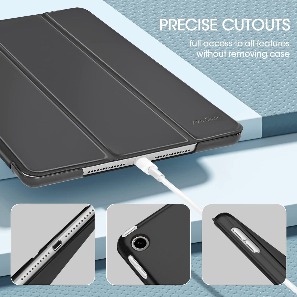 ProCase for iPad 9th/ 8th/ 7th Generation Case 10.2 Inch (2021/2020/2019 Release), 10.2 iPad Case 9th/ 8th/ 7th Gen Cover, Slim Smart Cover with Translucent Hard Shell Back -Black