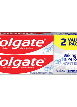 Colgate Baking Soda & Peroxide Toothpaste - Whitens Teeth, Fights Cavities & Removes Stains, Brisk Mint, 6 Ounce (Pack of 2)