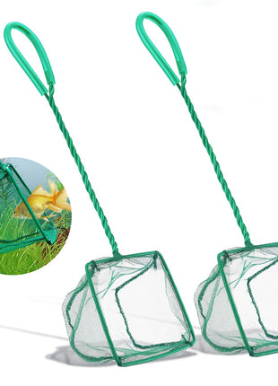 2 Pack Aquarium Fish Nets, DSSPORT 4 Inch Small Mesh Fish Catch Nets with Plastic Handle Green (Pine Green)