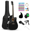 Moukey 41 inch Acoustic Guitar for Beginners Adult Teen Full Size Guitarra Acustica with Chord Poster, Gig Bag, Tuner,Steel Strings, Capo, Strap   Black