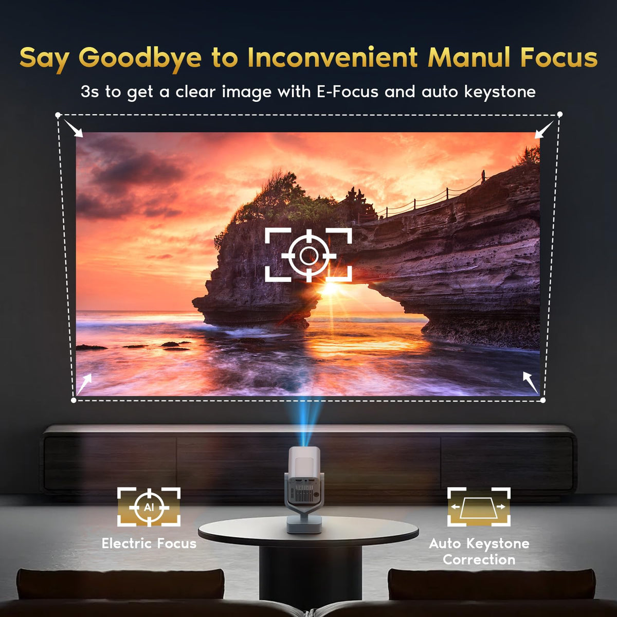Mini Portable Projector with WiFi 6 and Bluetooth 5.2, 1080P 4K Support, 200 ANSI Lumens, Electric Focus &Auto Keystone 270° Rotatable Movie Wireless Projector for Phone, Compatible with TV Stick/HDMI