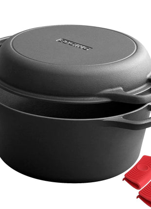 EDGING CASTING 2-in-1 Pre-Seasoned Cast Iron Dutch Oven Pot with Skillet Lid Cooking Pan, Cast Iron Skillet Cookware Pan Set with Dual Handles, Indoor Outdoor for Bread/Frying/Baking/Camping/BBQ, 5 Qt